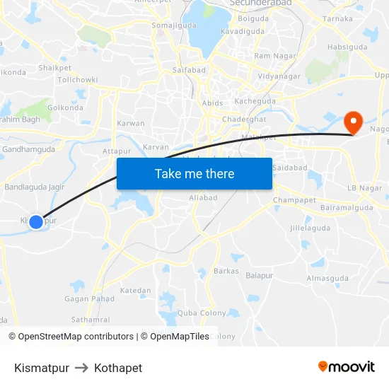 Kismatpur to Kothapet map