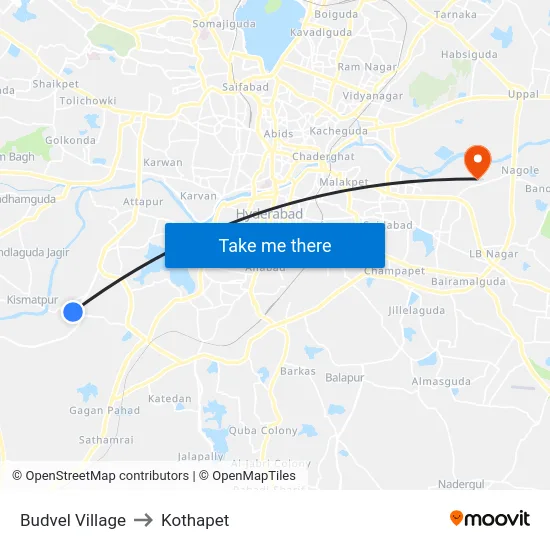 Budvel Village to Kothapet map