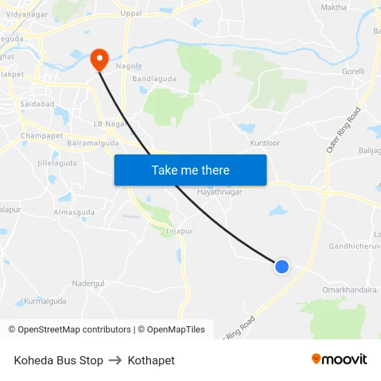 Koheda Bus Stop to Kothapet map
