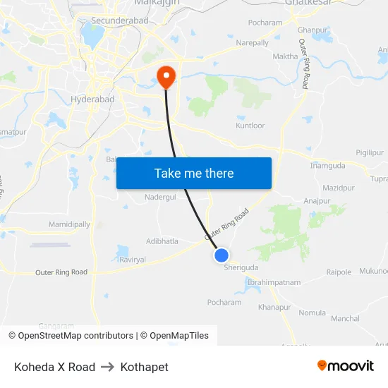Koheda X Road to Kothapet map