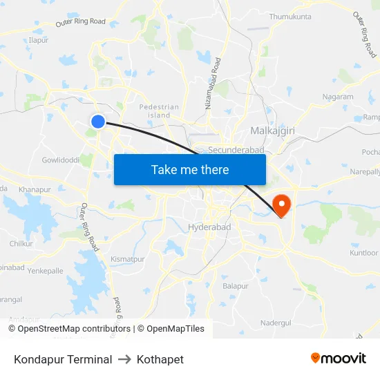 Kondapur Terminal to Kothapet map