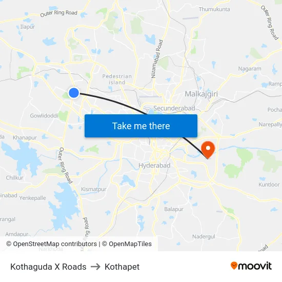 Kothaguda X Roads to Kothapet map