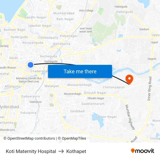 Koti Maternity Hospital to Kothapet map