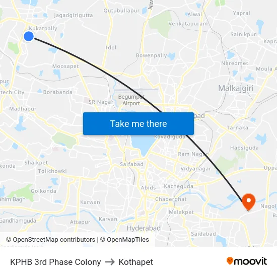 KPHB 3rd Phase Colony to Kothapet map