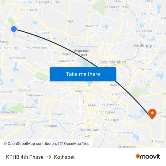 KPHB 4th Phase to Kothapet map