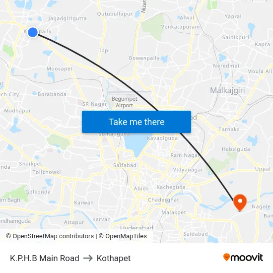K.P.H.B Main Road to Kothapet map