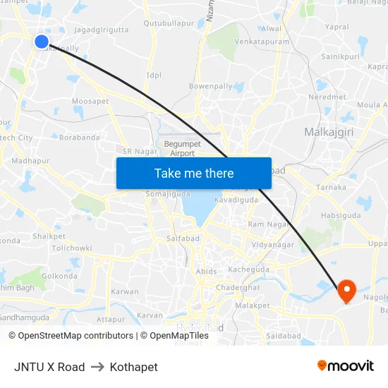JNTU X Road to Kothapet map