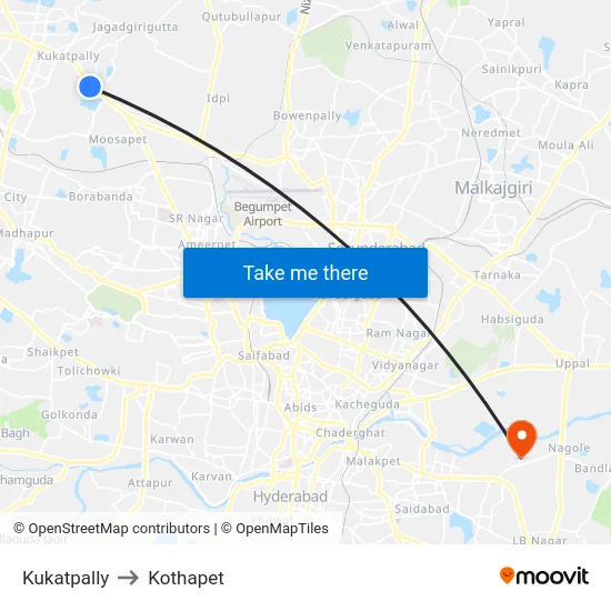 Kukatpally to Kothapet map
