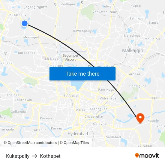 Kukatpally to Kothapet map
