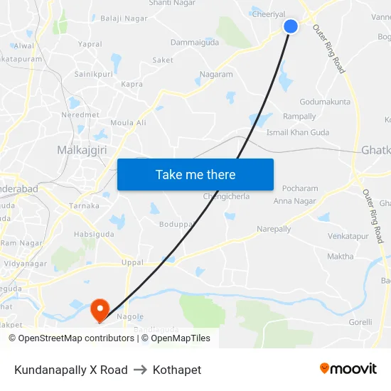 Kundanapally X Road to Kothapet map