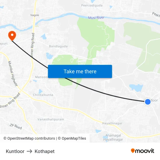 Kuntloor to Kothapet map