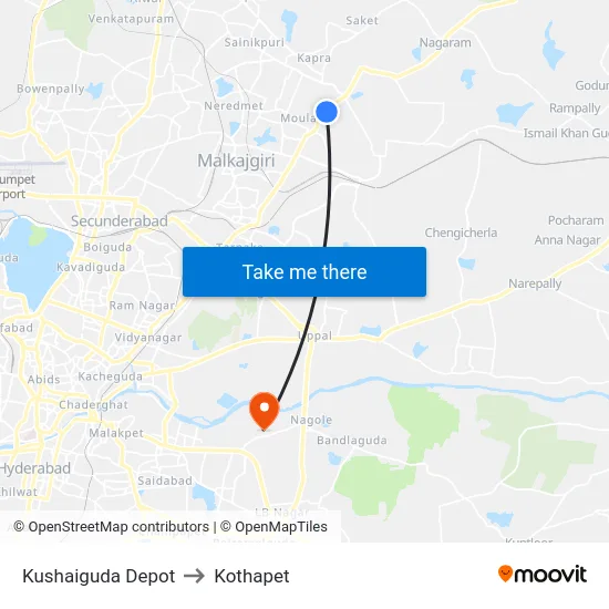 Kushaiguda Depot to Kothapet map