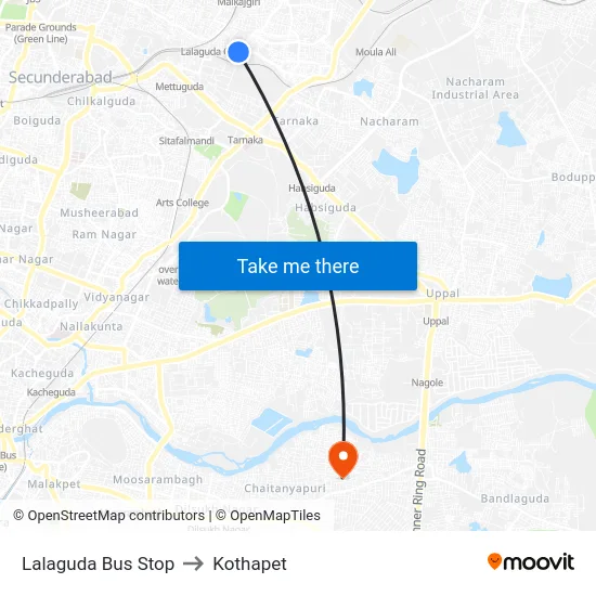 Lalaguda Bus Stop to Kothapet map