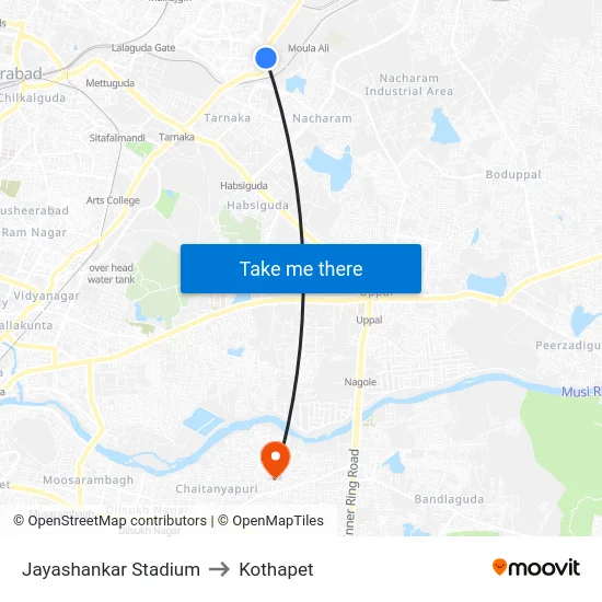 Jayashankar Stadium to Kothapet map