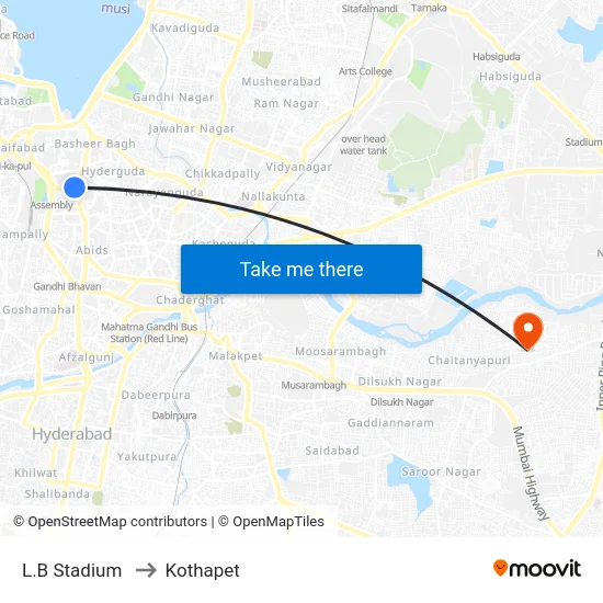 L.B Stadium to Kothapet map