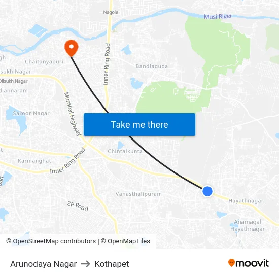 Arunodaya Nagar to Kothapet map