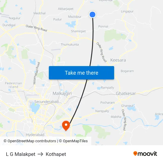 L G Malakpet to Kothapet map