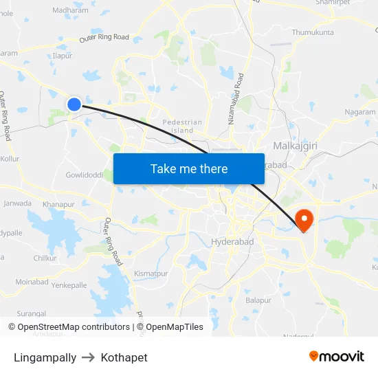 Lingampally to Kothapet map