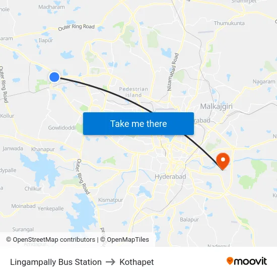 Lingampally Bus Station to Kothapet map