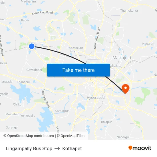 Lingampally Bus Stop to Kothapet map