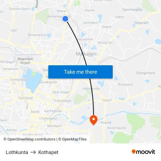 Lothkunta to Kothapet map