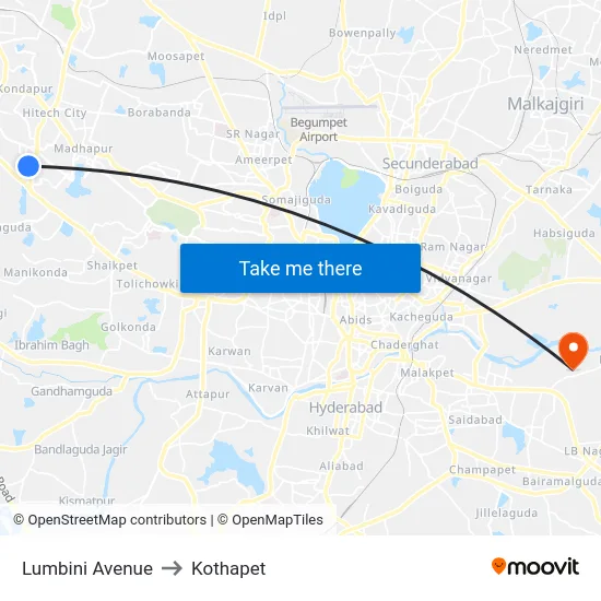 Lumbini Avenue to Kothapet map