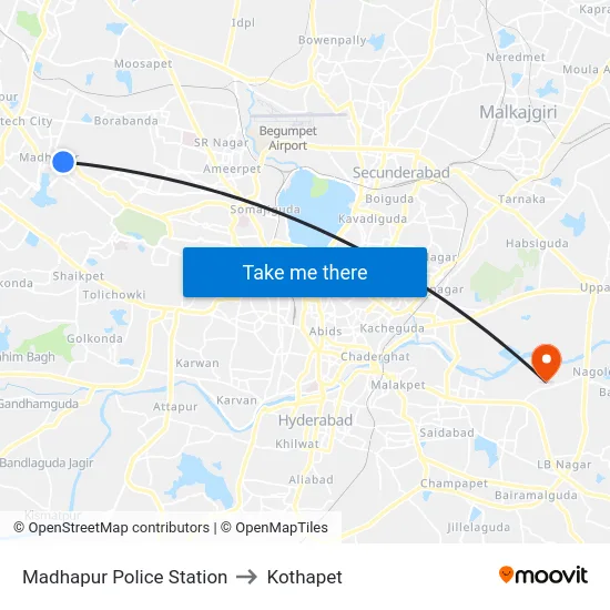 Madhapur Police Station to Kothapet map