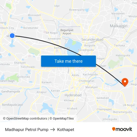 Madhapur Petrol Pump to Kothapet map