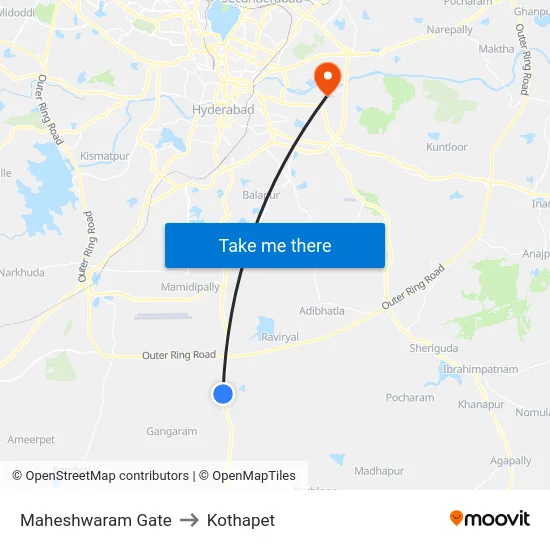 Maheshwaram Gate to Kothapet map