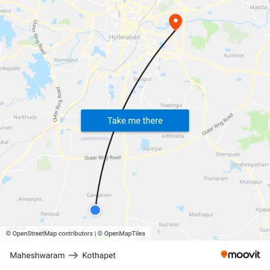 Maheshwaram to Kothapet map