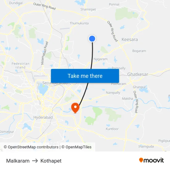 Malkaram to Kothapet map