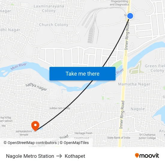 Nagole Metro Station to Kothapet map