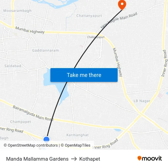 Manda Mallamma Gardens to Kothapet map