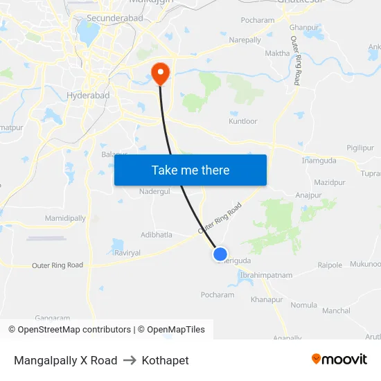 Mangalpally X Road to Kothapet map