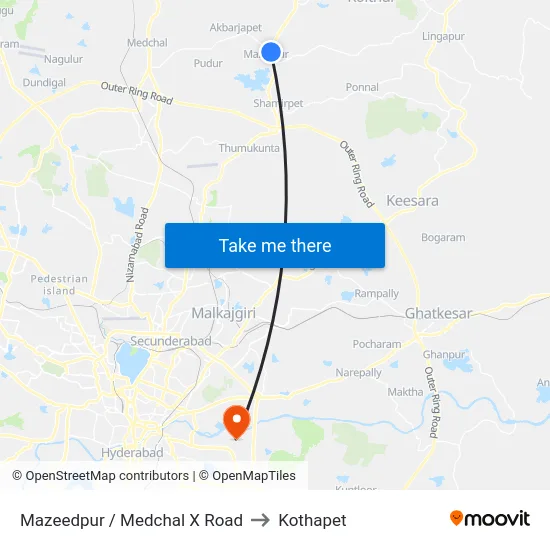 Mazeedpur / Medchal X Road to Kothapet map
