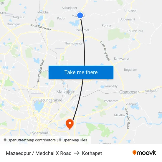 Mazeedpur / Medchal X Road to Kothapet map