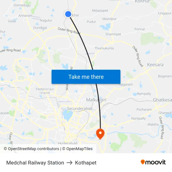 Medchal Railway Station to Kothapet map