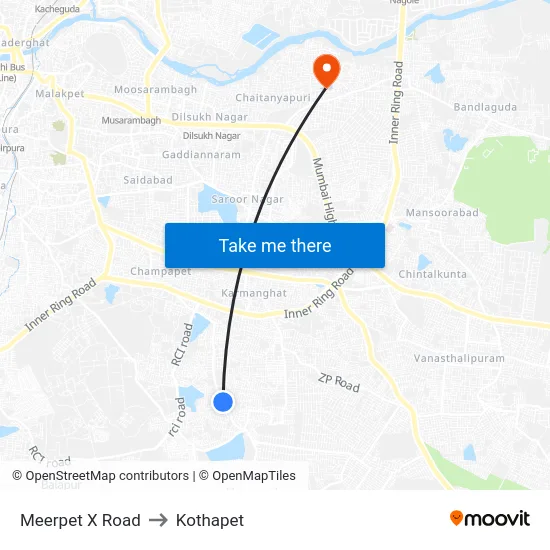 Meerpet X Road to Kothapet map