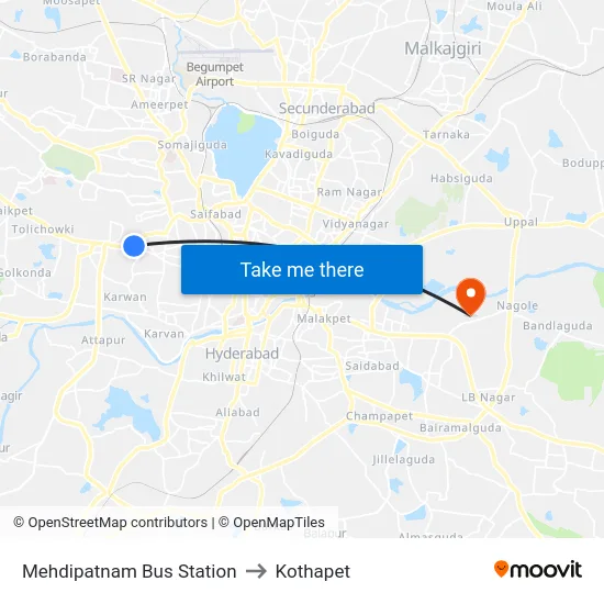 Mehdipatnam Bus Station to Kothapet map