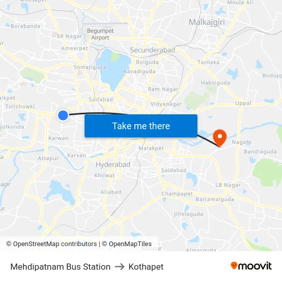 Mehdipatnam Bus Station to Kothapet map