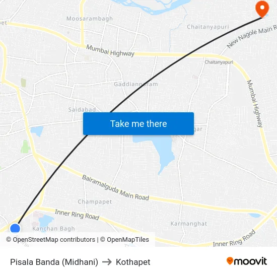 Pisala Banda (Midhani) to Kothapet map