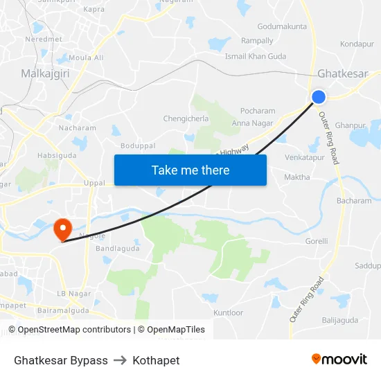 Ghatkesar Bypass to Kothapet map