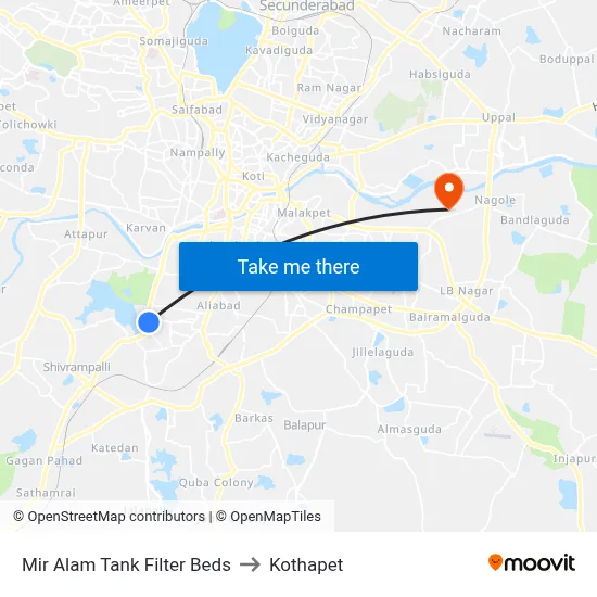 Mir Alam Tank Filter Beds to Kothapet map