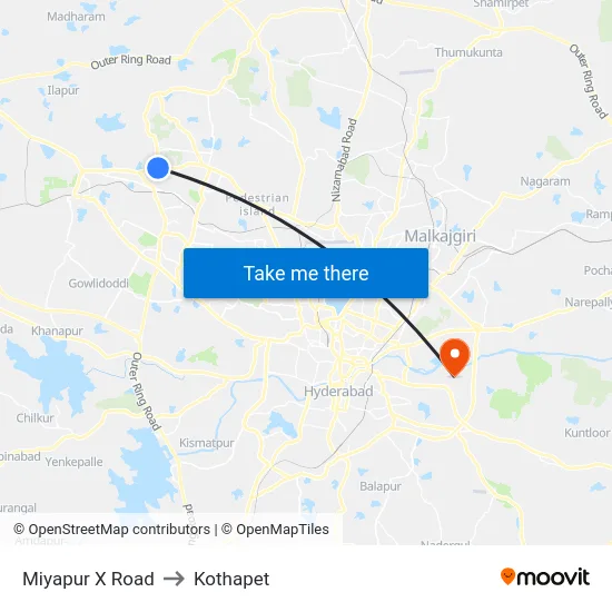 Miyapur X Road to Kothapet map