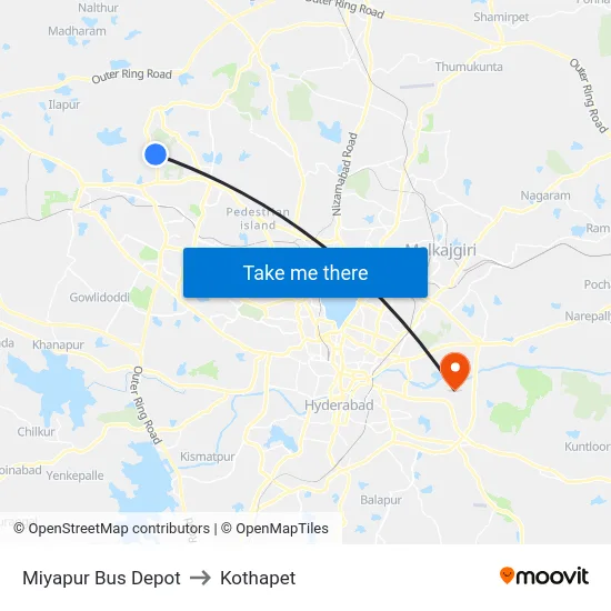 Miyapur Bus Depot to Kothapet map