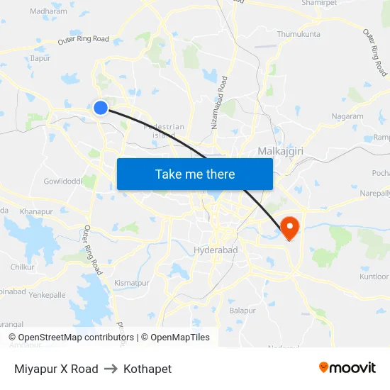 Miyapur X Road to Kothapet map