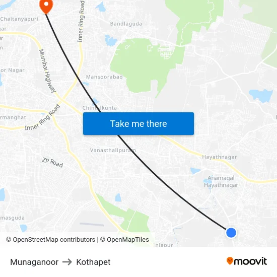 Munaganoor to Kothapet map