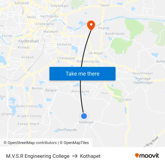 M.V.S.R Engineering College to Kothapet map