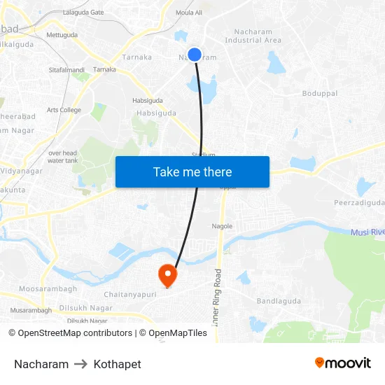 Nacharam to Kothapet map