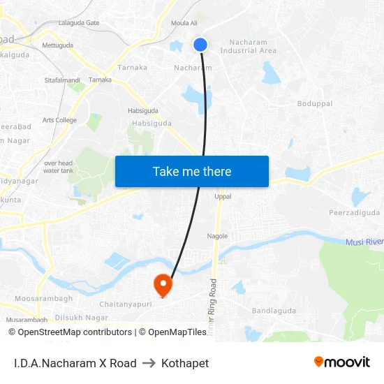 I.D.A.Nacharam X Road to Kothapet map